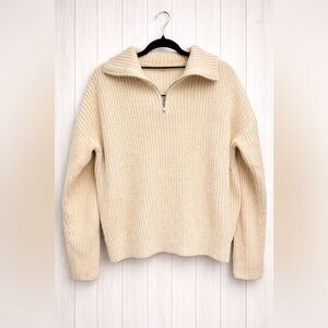 Cream Ribbed Half-Zip Sweater